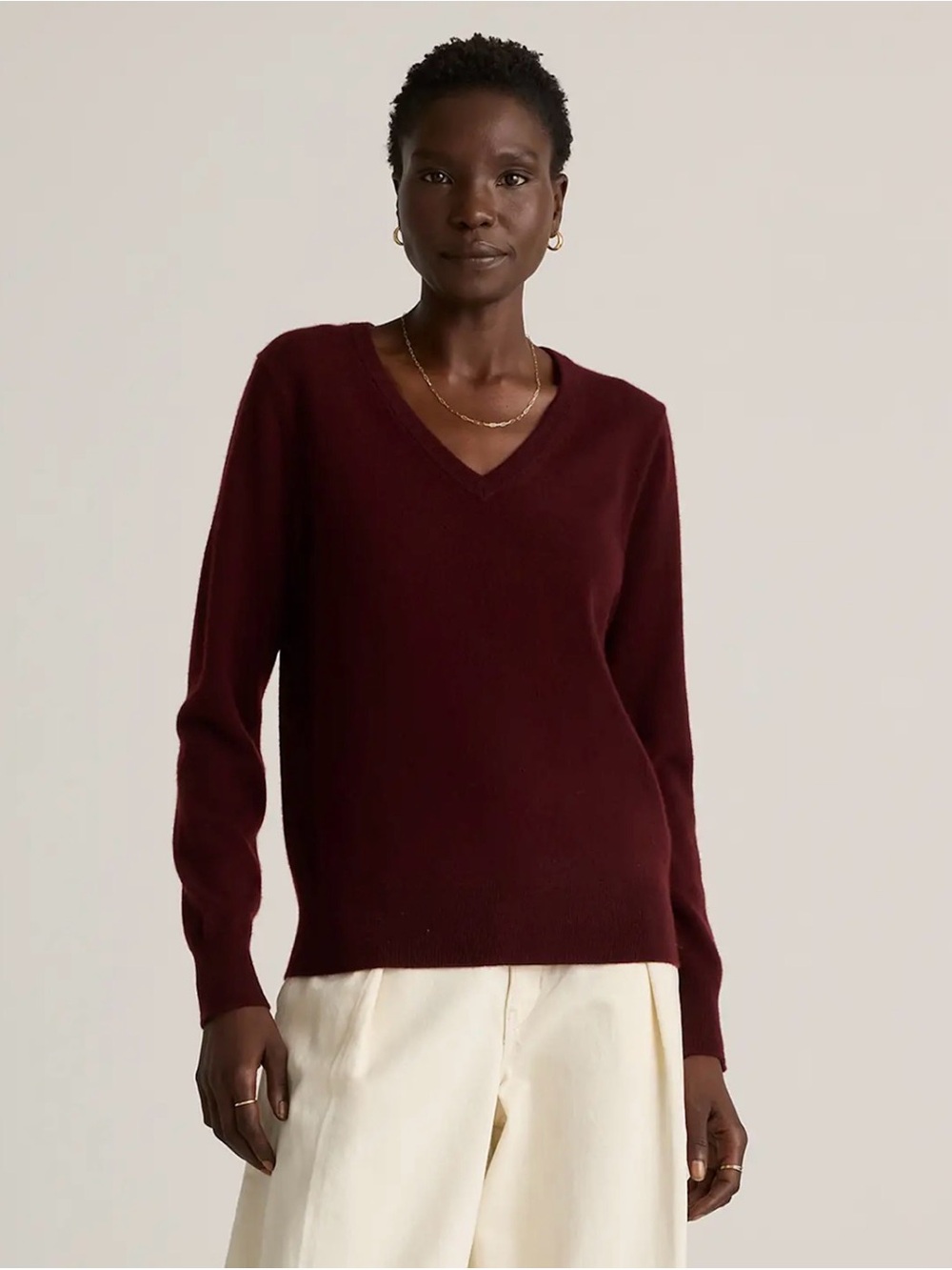 NWT Quince 100% Mongolian Cashmere V-Neck Sweater in Rich Burgundy, S, M, L